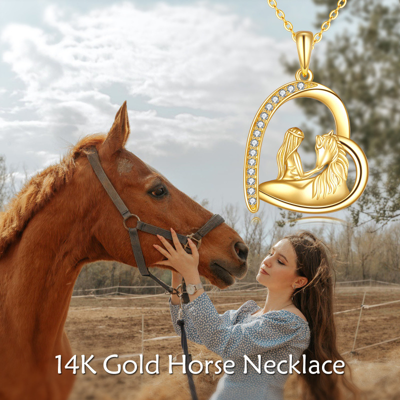 Collar con colgante de caballo y corazón en oro rosa de 10 quilates con circonitas cúbicas-5