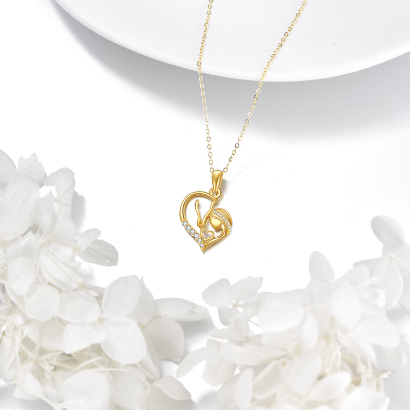 Collier en or 10 carats avec zircon cubique, motif cheval et cœur, pour femme-4