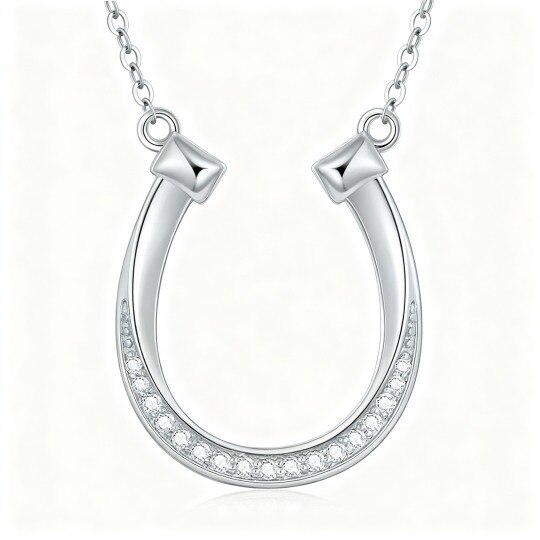 Collar con colgante de herradura de oro blanco de 10 quilates y circonitas cúbicas