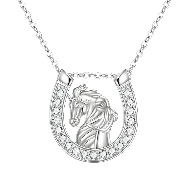 Collar con colgante de herradura de circonita cúbica en oro blanco de 10 quilates-1