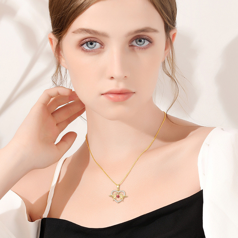 14K Gold Cubic Zirconia Hummingbird Heart Pendant Necklace-2