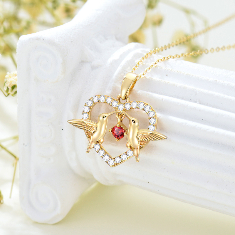 14K Gold Cubic Zirconia Hummingbird Heart Pendant Necklace-3