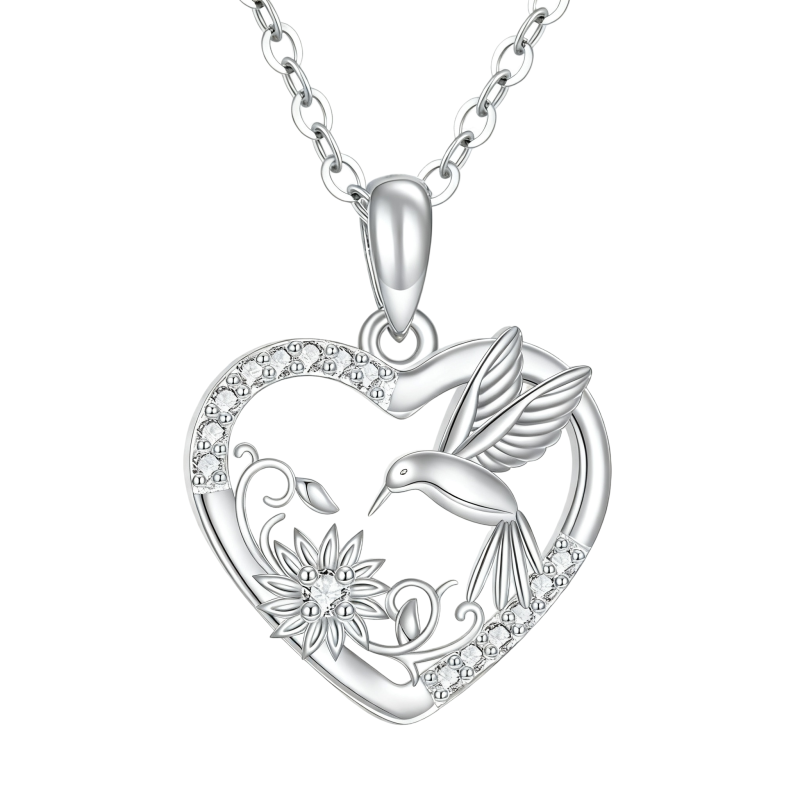 Collier pendentif colibri en or blanc 18 carats et zircon cubique-1