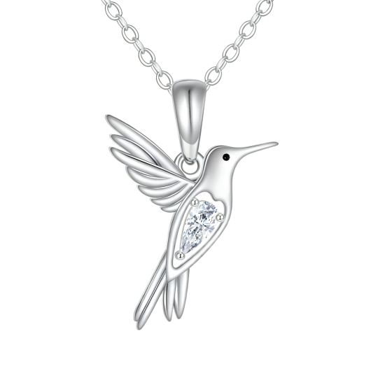 Colar com pendente de colibri em ouro branco 10K com zircónia cúbica