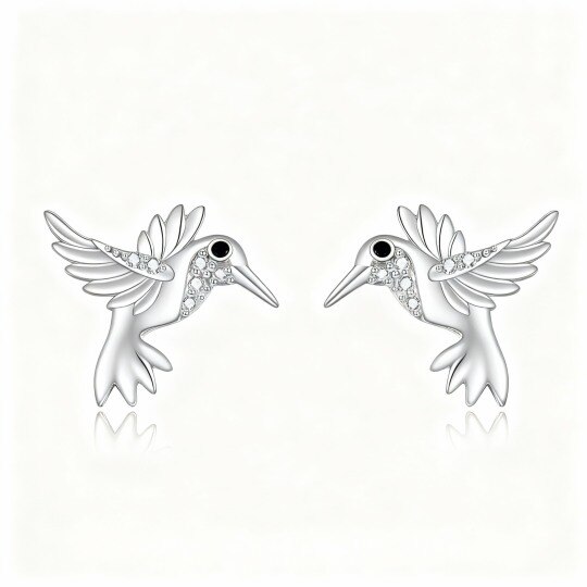 Kolibri-Ohrstecker aus 10-karätigem Weißgold mit Zirkonia