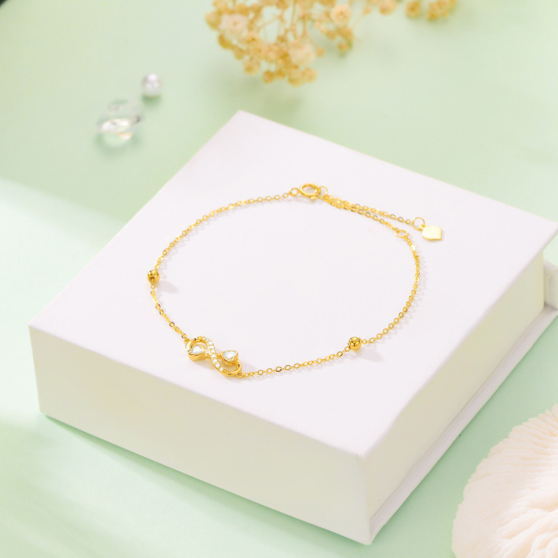 14K Rose Gold Cubic Zirconia Infinity Symbol Charm Bracelet-3