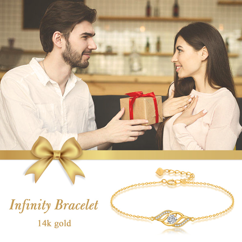 10K Rose Gold Cubic Zirconia Infinity Symbol Charm Bracelet-6