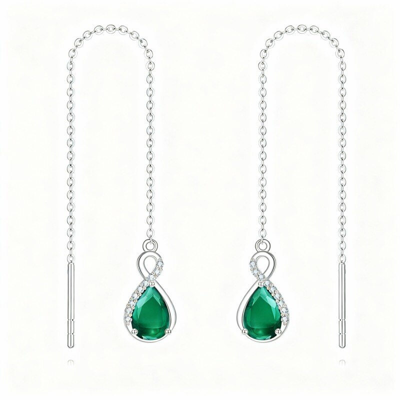 Platinum with White Gold Plated Cubic Zirconia Infinity Symbol Drop Earrings-1