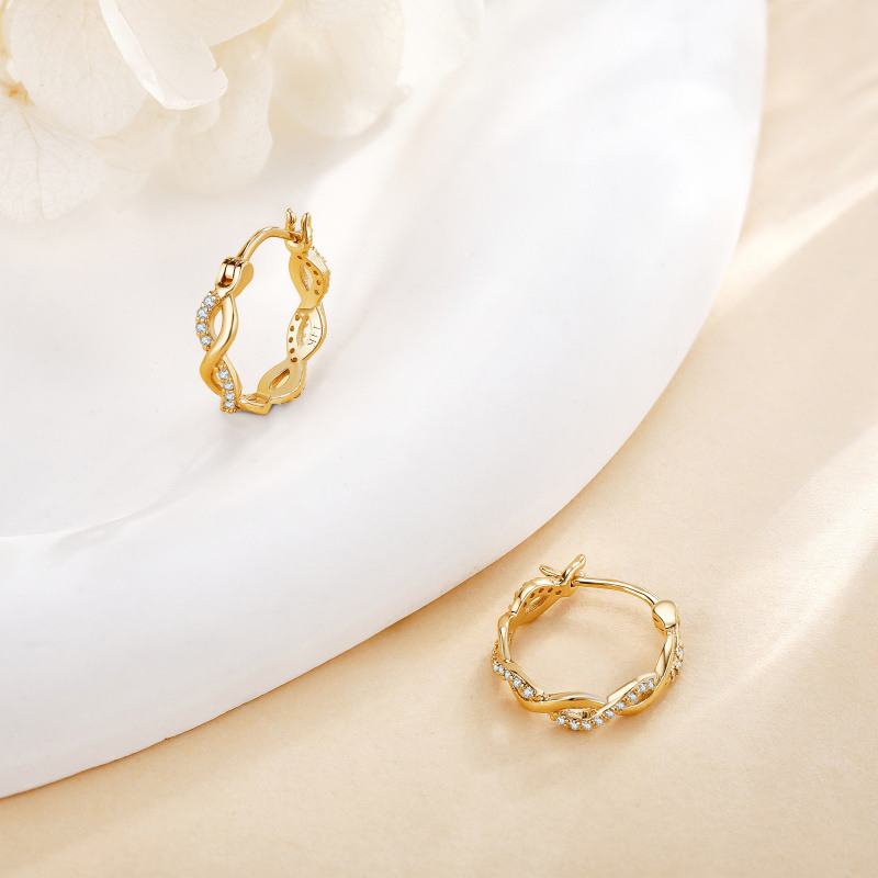 14K Gold Cubic Zirconia Infinity Symbol Hoop Earrings-3
