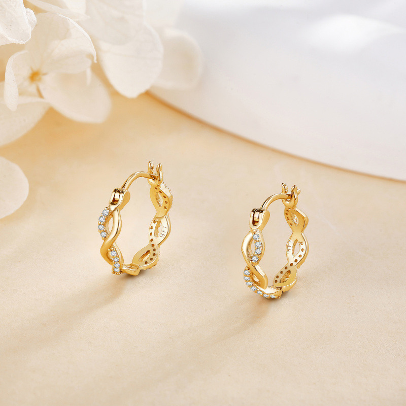 14K Gold Cubic Zirconia Infinity Symbol Hoop Earrings-4