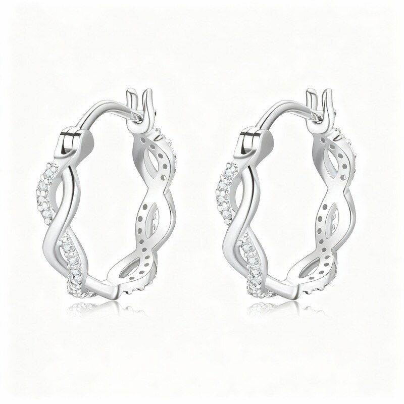 Boucles d'oreilles créoles en platine plaqué or blanc avec zircon cubique symbole infini-1