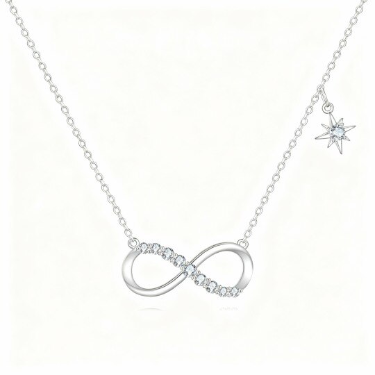 10K White Gold Cubic Zirconia Infinity Symbol Pendant Necklace
