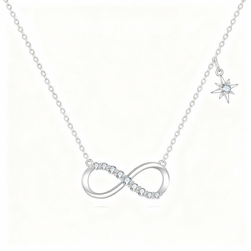 Collier pendentif symbole infini en or blanc 18 carats et zircon cubique-1