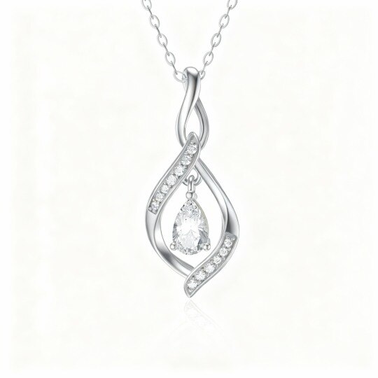 10K White Gold Cubic Zirconia Infinity Symbol Pendant Necklace