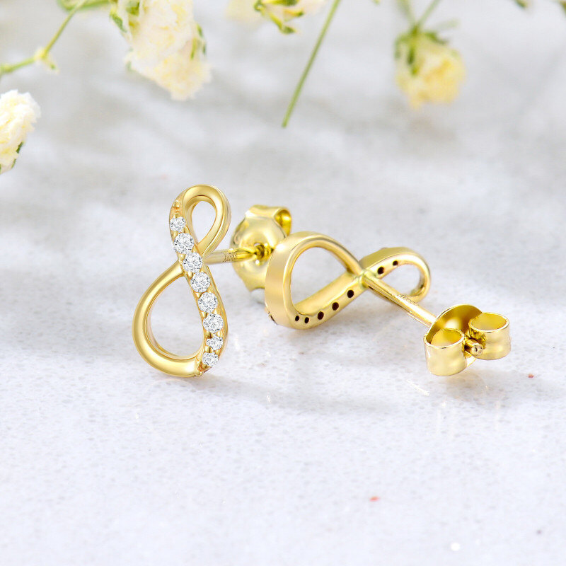 Pendientes de botón con símbolo de infinito y circonitas cúbicas en oro de 14 quilates-3