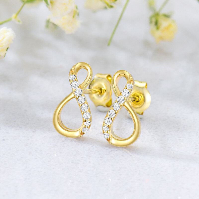 Pendientes de botón con símbolo de infinito y circonitas cúbicas en oro de 14 quilates-4