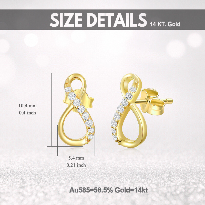 Pendientes de botón con símbolo de infinito y circonitas cúbicas en oro de 14 quilates-5