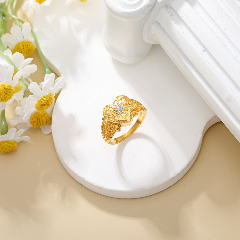 Urnenring in Herzform aus 10-karätigem Gold mit Zirkonia, verziert mit Efeumotiv, zur Aufbewahrung von Asche – für Damen-3