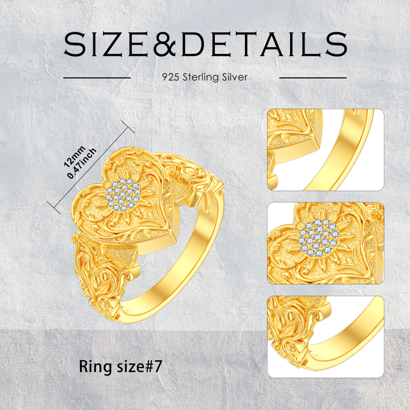 Urnenring in Herzform aus 10-karätigem Gold mit Zirkonia, verziert mit Efeumotiv, zur Aufbewahrung von Asche – für Damen-5