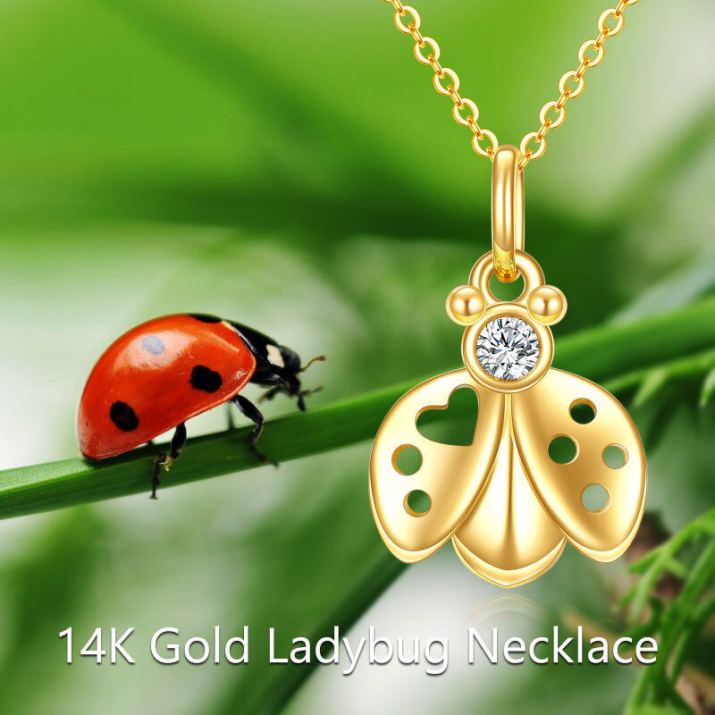 10K White Gold Cubic Zirconia Ladybug Pendant Necklace-5