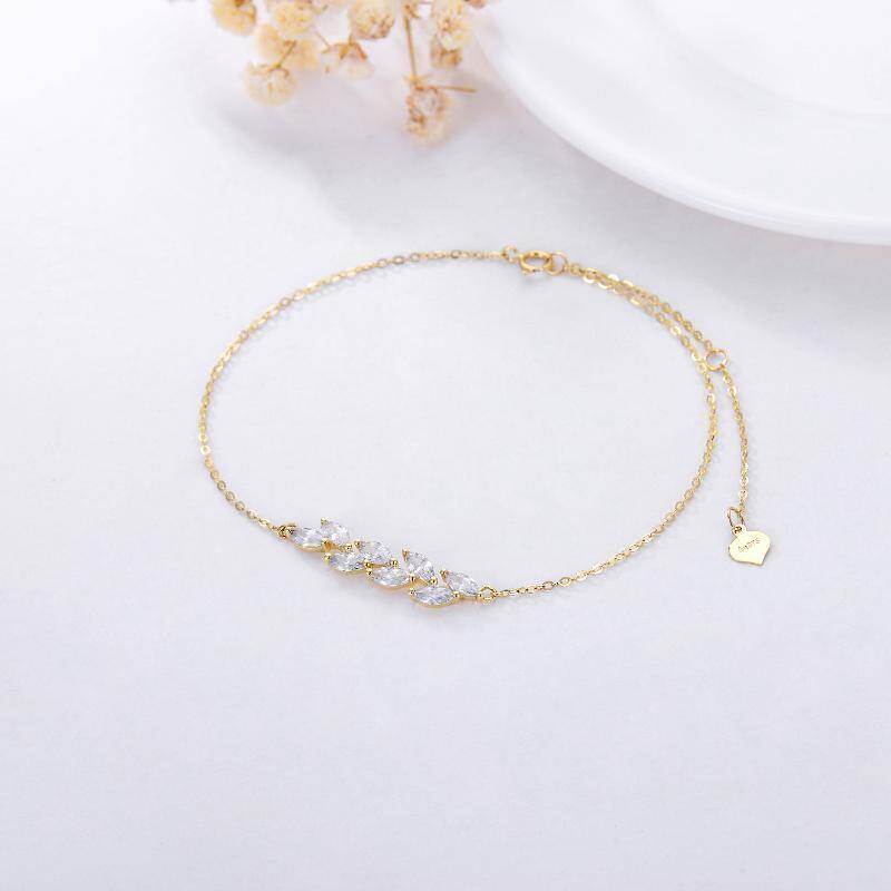Pulsera con dije de hojas de oro blanco de 18 quilates y circonitas cúbicas-3