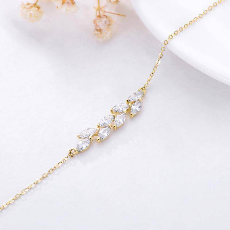 Pulsera con dije de hojas de oro blanco de 18 quilates y circonitas cúbicas-4