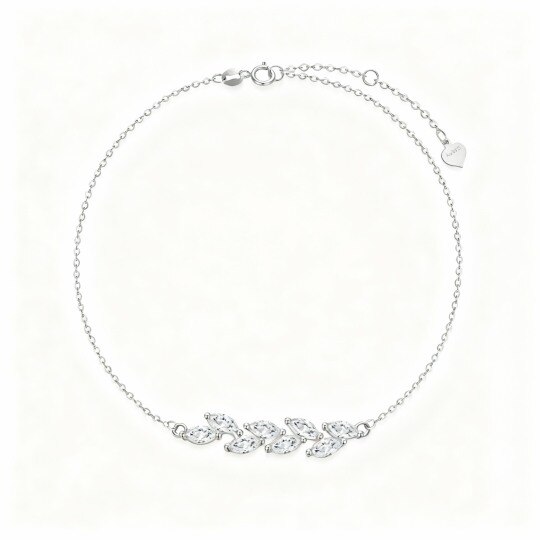 Armband aus 9-karätigem Weißgold mit Zirkonia-Blättern
