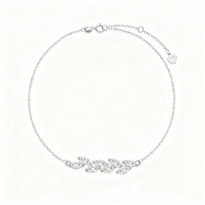 Pulsera con dije de hojas de oro blanco de 18 quilates y circonitas cúbicas-1
