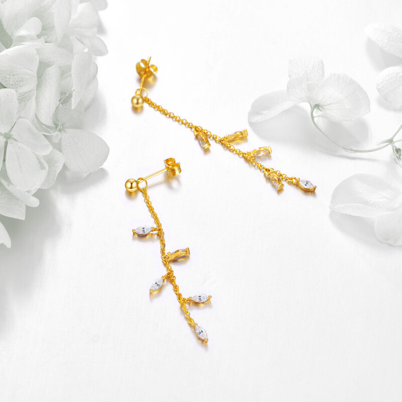 18K Gold Cubic Zirconia Leaves Drop Earrings-3