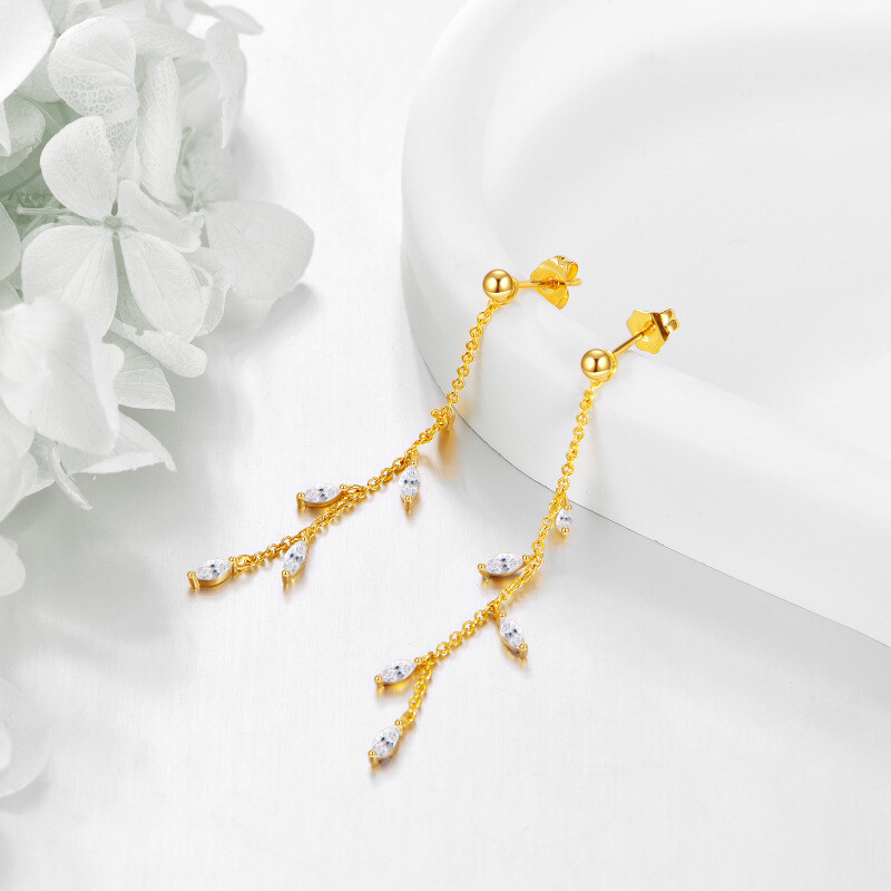 18K Gold Cubic Zirconia Leaves Drop Earrings-4