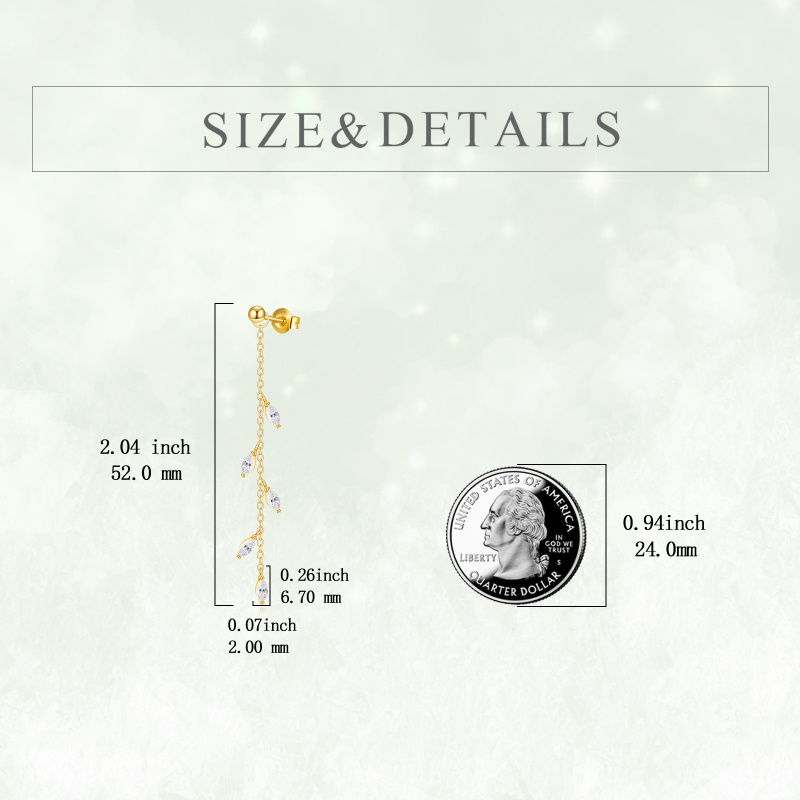 18K Gold Cubic Zirconia Leaves Drop Earrings-5