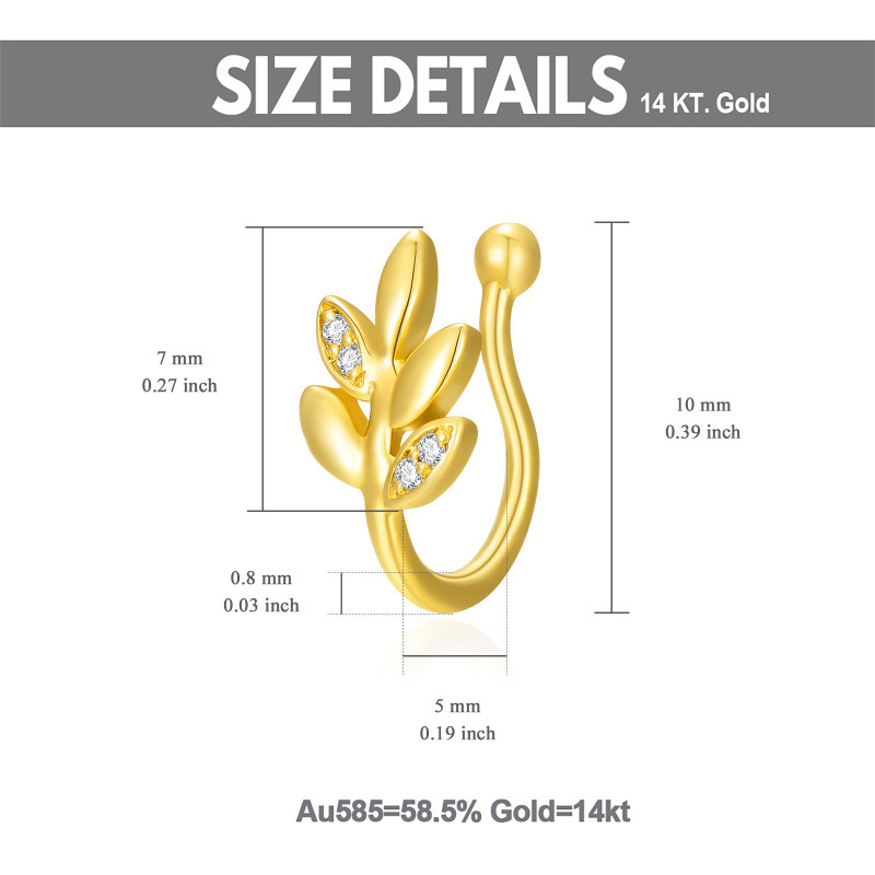 Anillo nasal de hojas con circonitas cúbicas y oro de 18 quilates-5