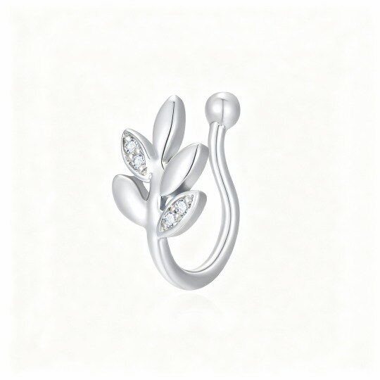 Anillo nasal de hojas con circonitas cúbicas en oro blanco de 10 quilates