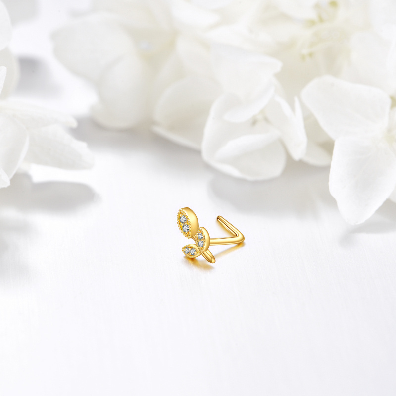 10K Gold Cubic Zirconia Leaves Nose Ring-4