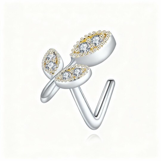 Anillo nasal de hojas con circonitas cúbicas en oro blanco de 10 quilates