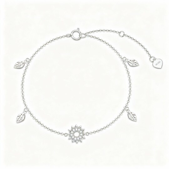 10K White Gold Cubic Zirconia Leaves & Sunflower Charm Bracelet