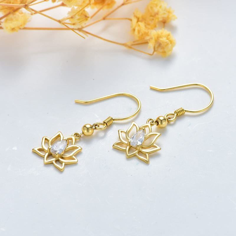 Boucles d'oreilles pendantes en or 10 carats et zircon, en forme de lotus-4