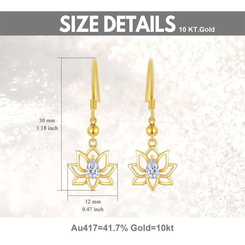 Boucles d'oreilles pendantes en or 10 carats et zircon, en forme de lotus-6