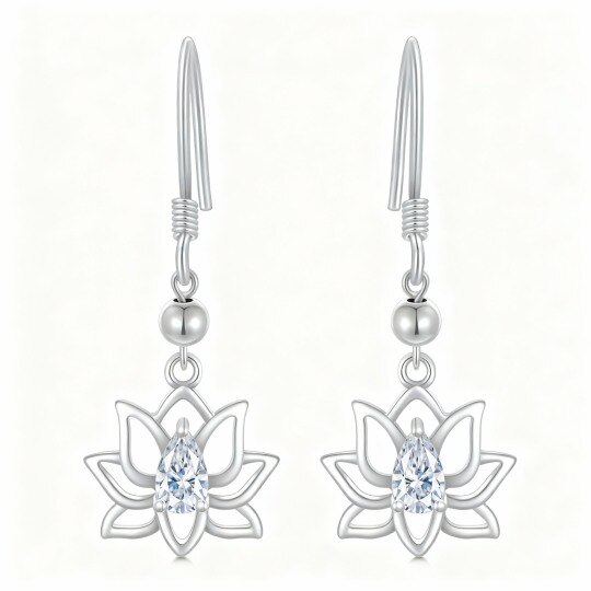 10K White Gold Cubic Zirconia Lotus Drop Earrings