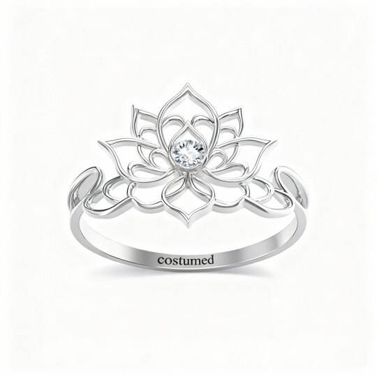 10K White Gold Cubic Zirconia Lotus Ring