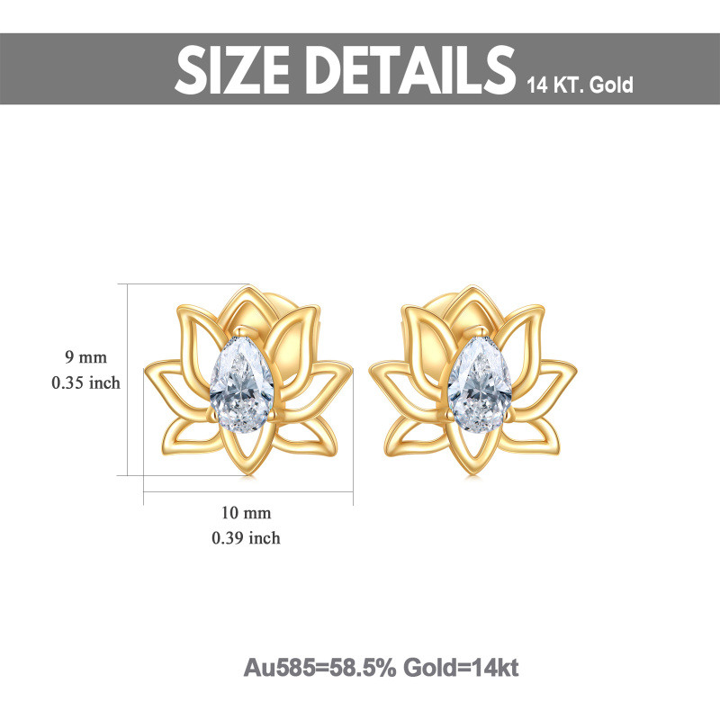Boucles d'oreilles puces en or 10 carats et zirconiums cubiques en forme de lotus-5