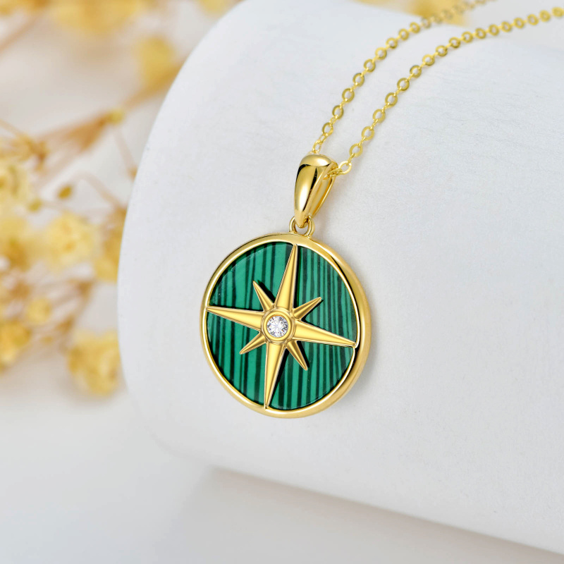 Collier boussole en or 14 carats, zircon cubique et malachite pour femme-3