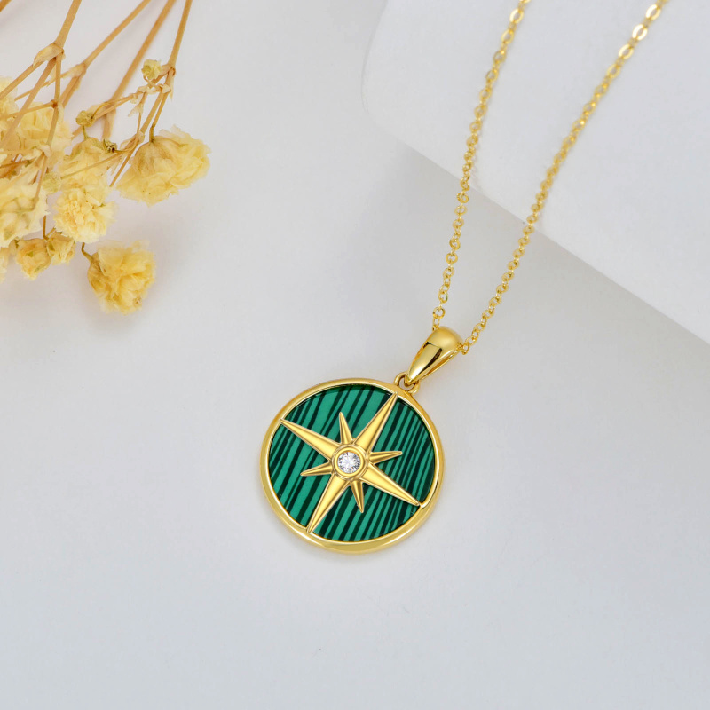 Collier boussole en or 14 carats, zircon cubique et malachite pour femme-4