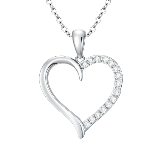 Colar com pendente de coração e zircónias cúbicas em ouro branco 18K