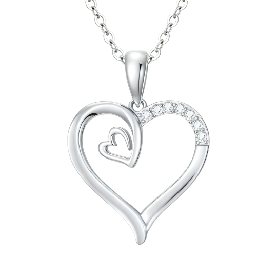 Colar com pendente de coração e zircónias cúbicas em ouro branco 18K