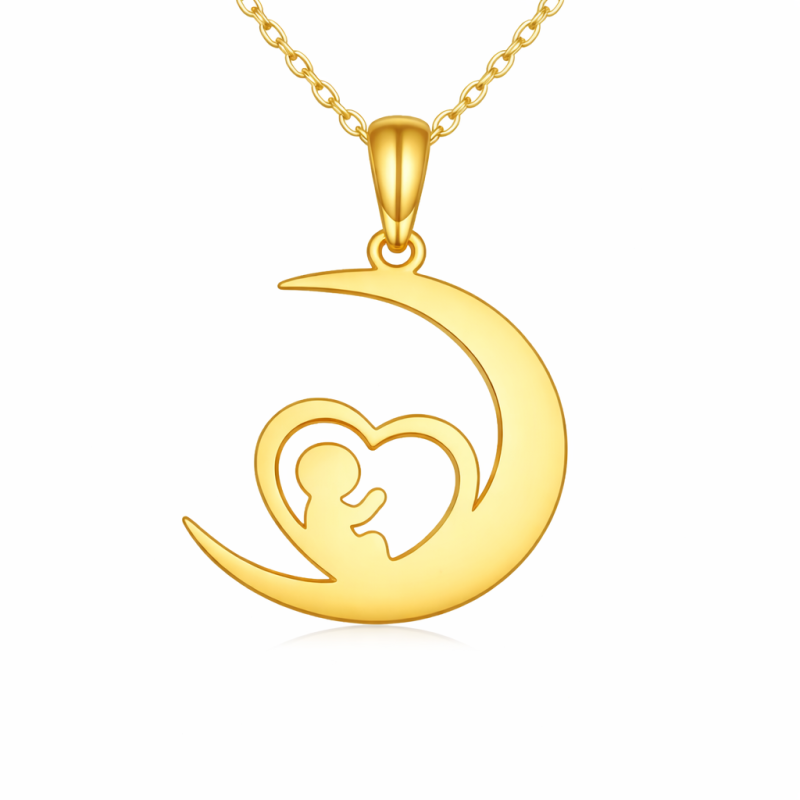 Platinum with White Gold Plated Cubic Zirconia Mama & Moon Pendant Necklace-3