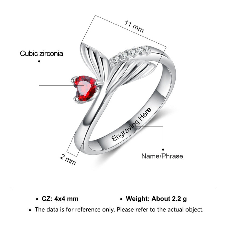 Bague de naissance en or blanc 10 carats avec zircon et pierre de naissance en forme de queue de sirène-5