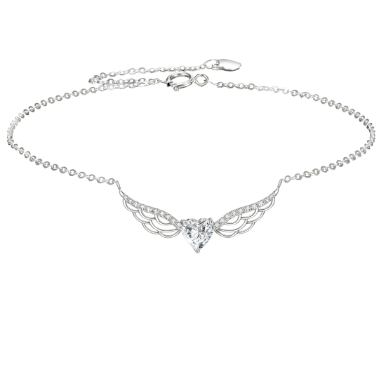 10K White Gold Cubic Zirconia & Moissanite Angel Wing Charm Bracelet