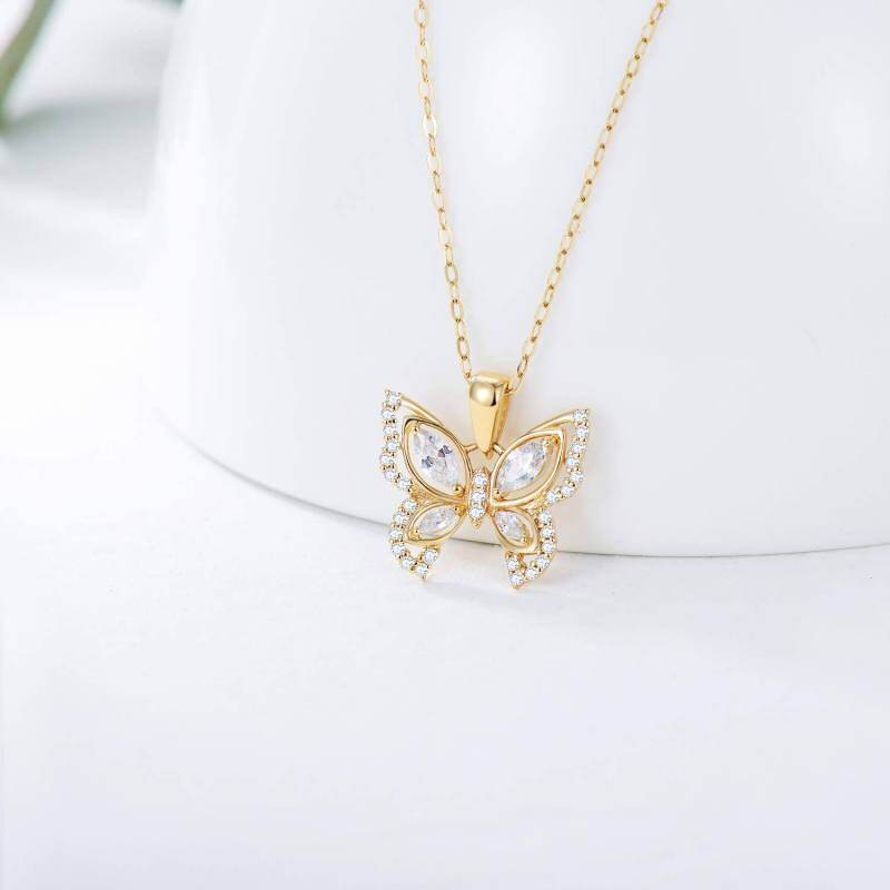 Collier pendentif papillon en platine plaqué or blanc avec zircon cubique et moissanite-3
