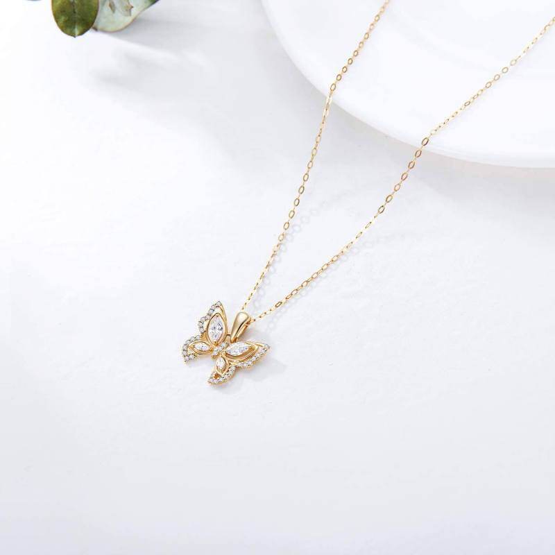 Collier pendentif papillon en platine plaqué or blanc avec zircon cubique et moissanite-4